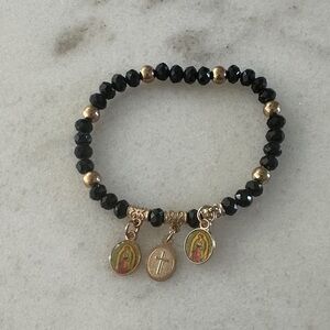 Black and Gold Beaded Bracelet with Charms